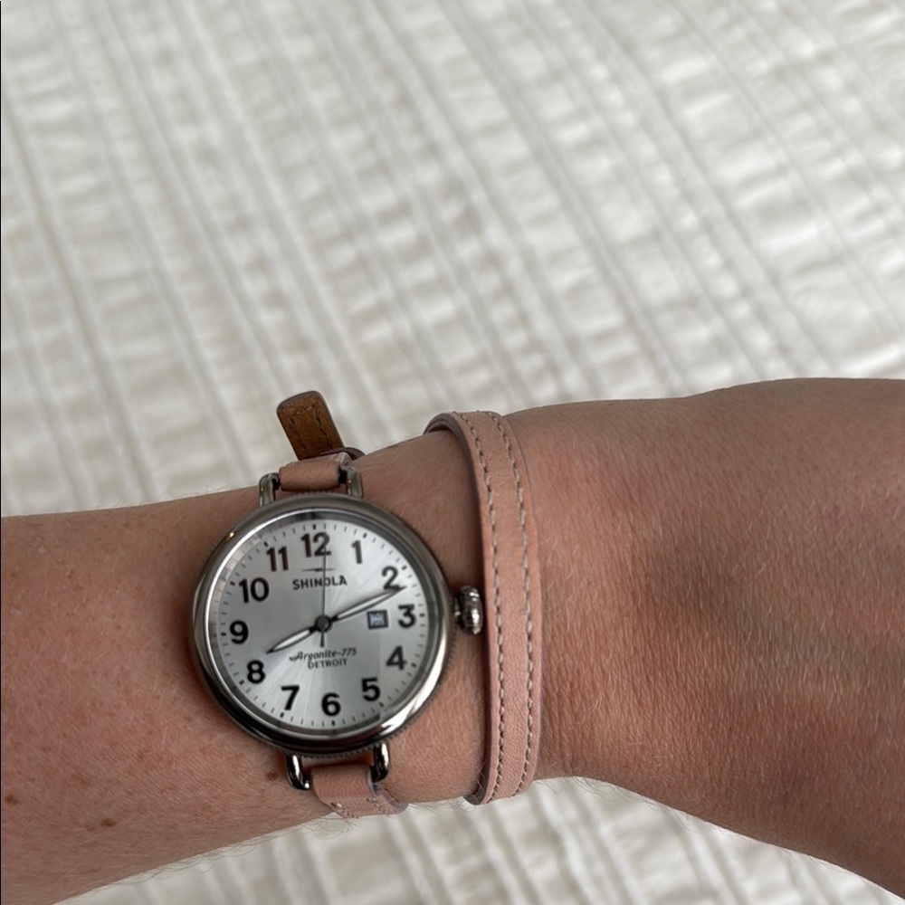 Shinola Birdy Silver Watch with Blush Leather Strap